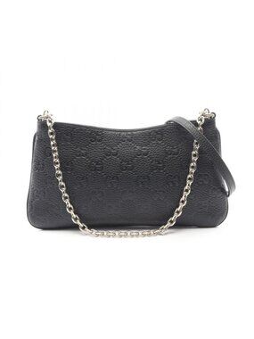 Gucci Handbag GG Emblem Black Leather Chain